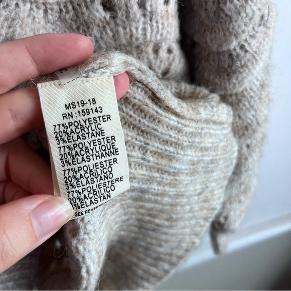 FRNCH Beige Pointelle Knit Turtleneck Sweater Oversized Women Small Medium - Picture 5 of 6